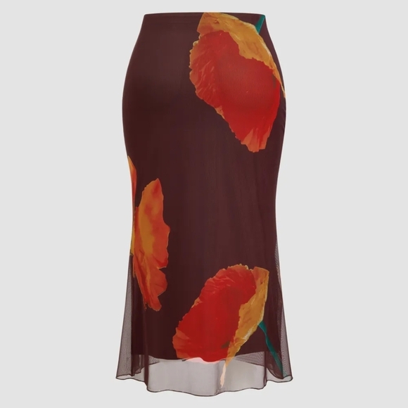 🍎 Floral Print Brown Plus Size 4x / 24 - Picture 2 of 6